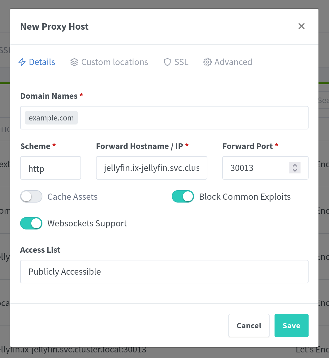 New proxy hosts dialog in NPM