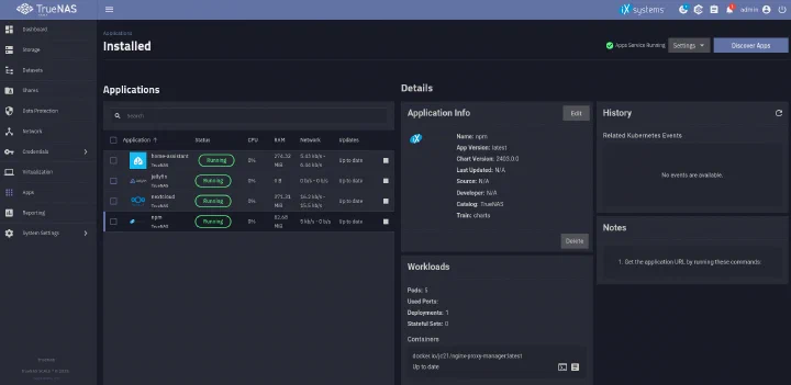Screenshot of the TrueNAS Scale apps window