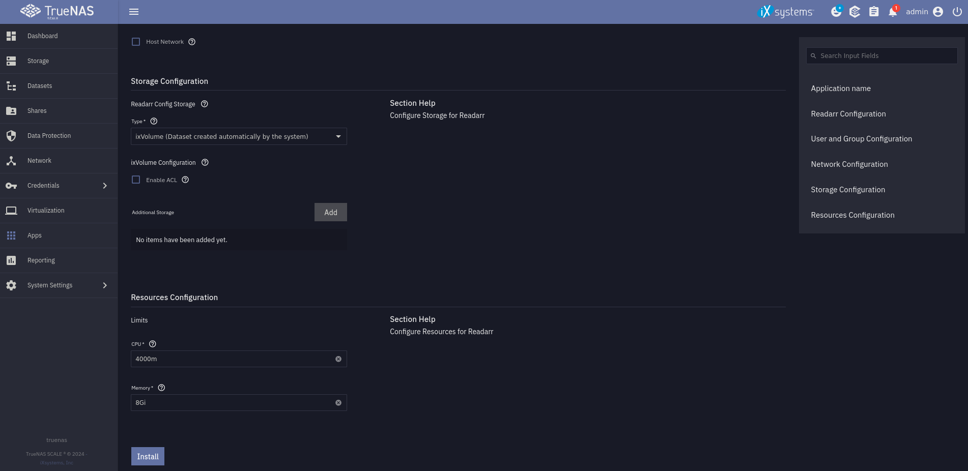 Screenshot of the TrueNAS Scale install dialog