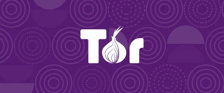 The Tor logo with a purple background and some circles on it.